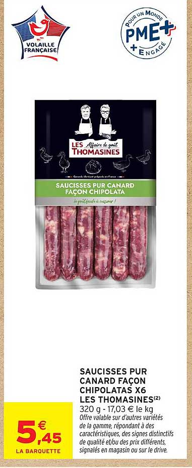 SAUCISSES PUR CANARD FAÇON CHIPOLATAS X6 LES THOMASINES