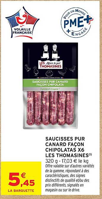 SAUCISSES PUR CANARD FAÇON CHIPOLATAS X6 LES THOMASINES