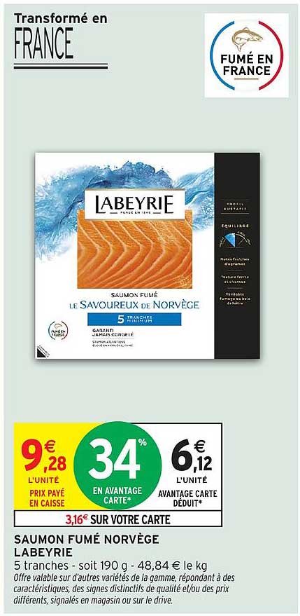 SAUMON FUMÉ NORVÈGE LABEYRIE 5 tranches - soit 190 g