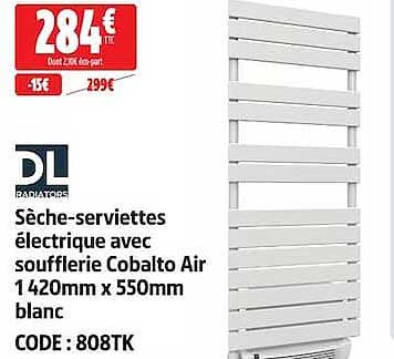 Sèche-serviettes électrique avec soufflerie Cobalto Air 1420mm x 550mm blanc