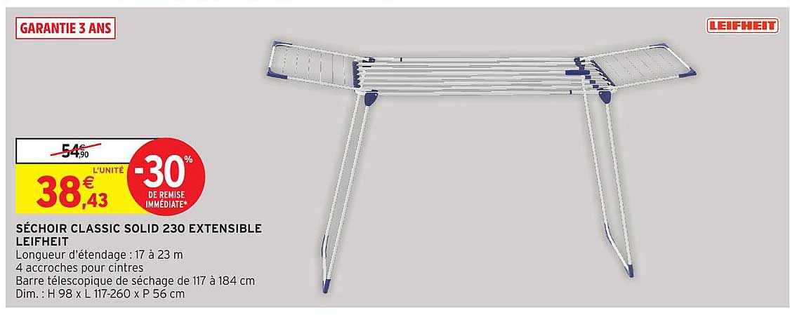 SÉCHOIR CLASSIC SOLID 230 EXTENSIBLE LEIFHEIT