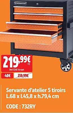 Servante d'atelier 5 tiroirs L.68 x l.45,8 x h.79,4 cm