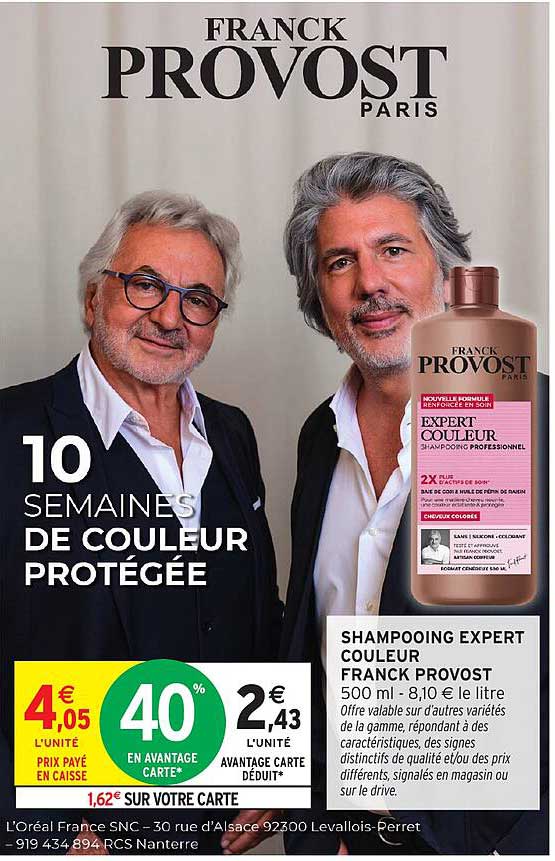 SHAMPOOING EXPERT COULEUR FRANCK PROVOST 500 ml - 8,10 € le litre