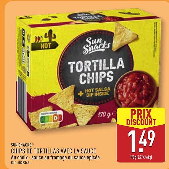 SUN SNACKS® CHIPS DE TORTILLAS AVEC LA SAUCE