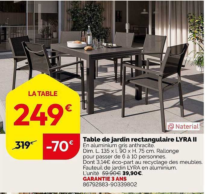 Table de jardin rectangulaire LYRA II