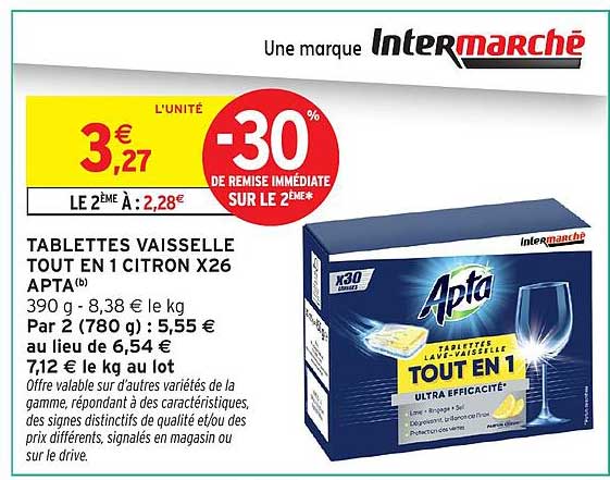 TABLETTES VAISSELLE TOUT EN 1 CITRON X26 APTA