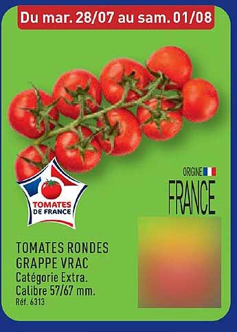TOMATES RONDES GRAPPE VRAC Catégorie Extra. Calibre 57/67 mm. Réf. 6313