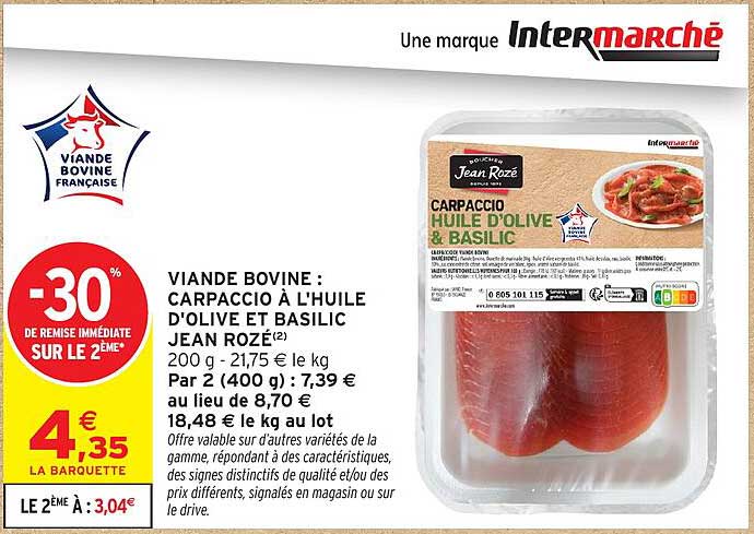 VIANDE BOVINE : CARPACCIO À L'HUILE D'OLIVE ET BASILIC JEAN ROZÉ