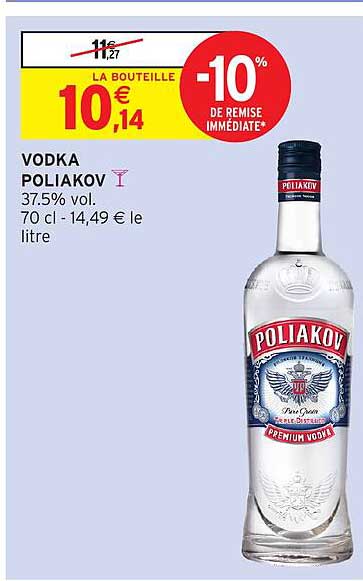 VODKA POLIAKOV 37.5% vol. 70 cl - 14,49 € le litre