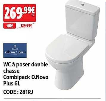 WC à poser double chasse Combipack O.Nova Plus 6L