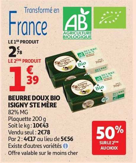 Beurre doux bio Isigny Ste Mère