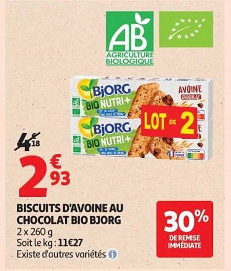 BISCUITS D’AVOINE AU CHOCOLAT BIO BJORG