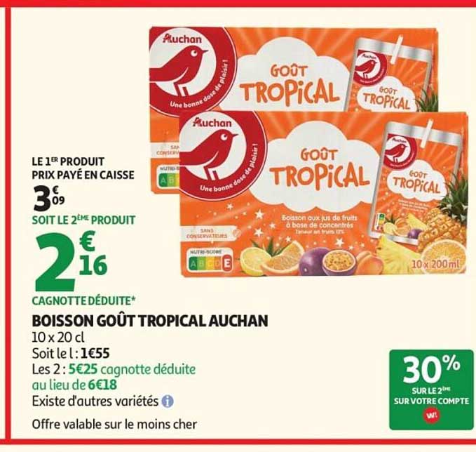 BOISSON GOÛT TROPICAL AUCHAN