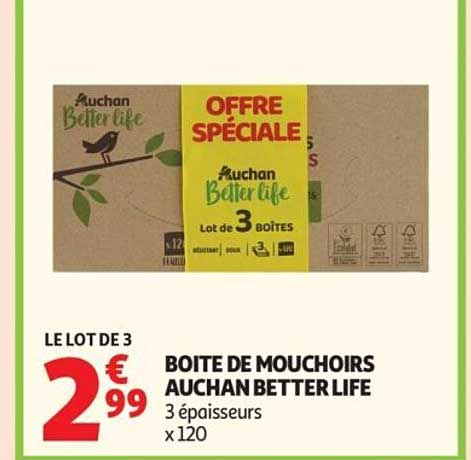 BOITE DE MOUCHOIRS AUCHAN BETTER LIFE 3 épaisseurs x120