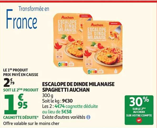 ESCALOPE DE DINDE MILANAISE SPAGHETTI AUCHAN