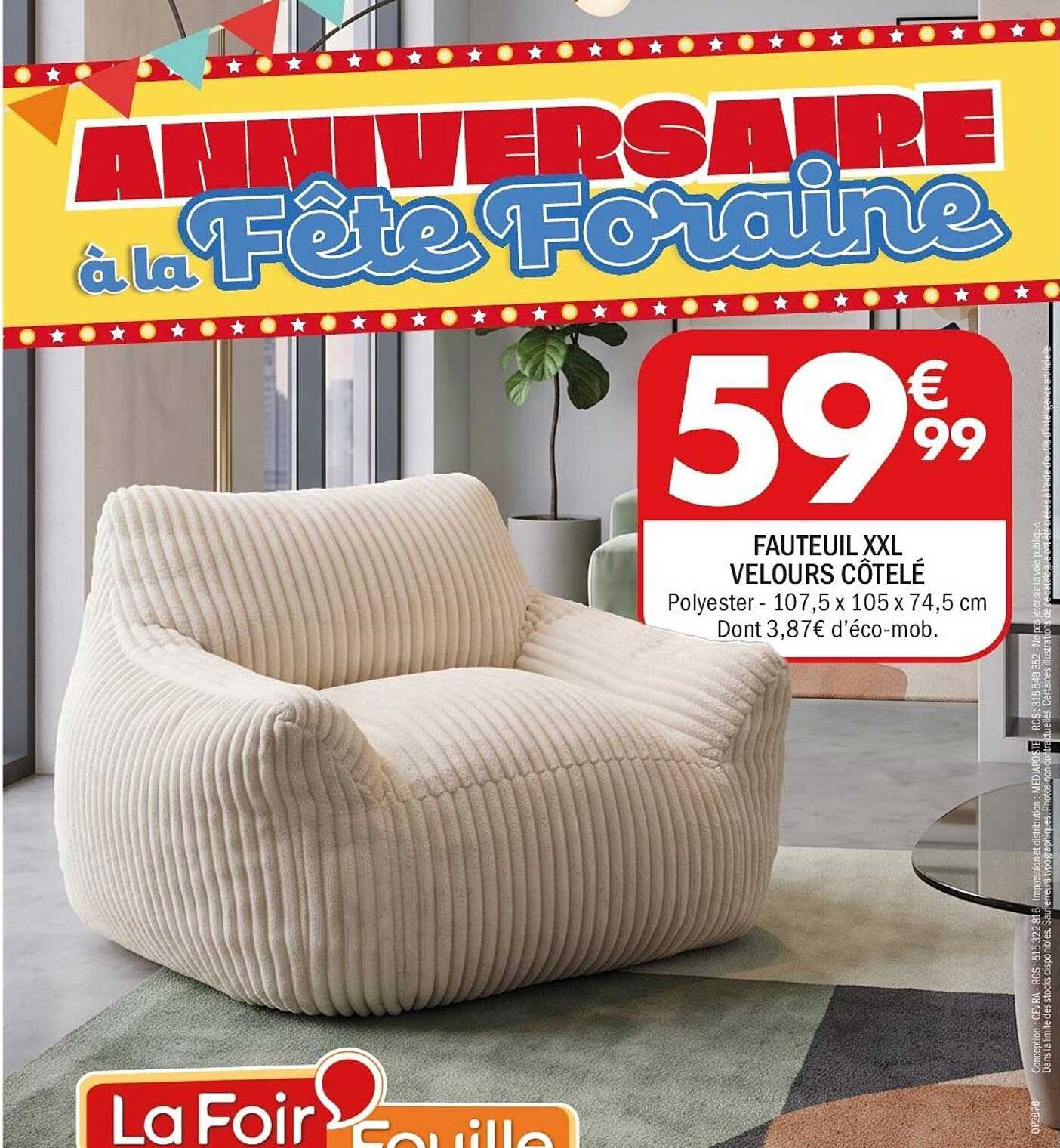 FAUTEUIL XXL VELOURS CÔTELÉ