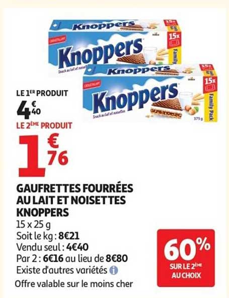 GAUFRETTES FOURRÉES AU LAIT ET NOISETTES KNOPPERS