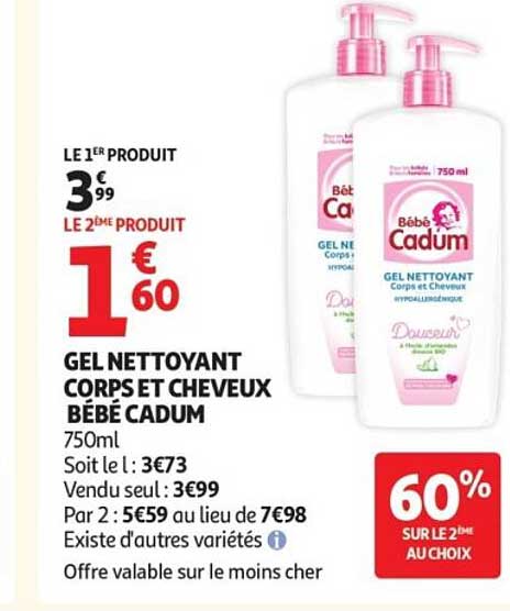 GEL NETTOYANT CORPS ET CHEVEUX BÉBÉ CADUM 750ml