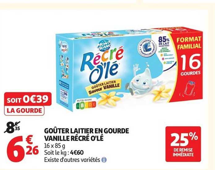 GOÛTER LAITIER EN GOURDE VANILLE RÉCRÉ O'LÉ