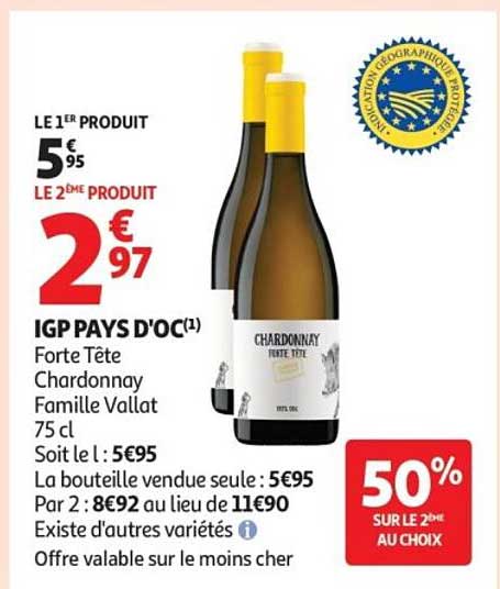 IGP PAYS D'OC(1) Forte Tête Chardonnay Famille Vallat 75 cl