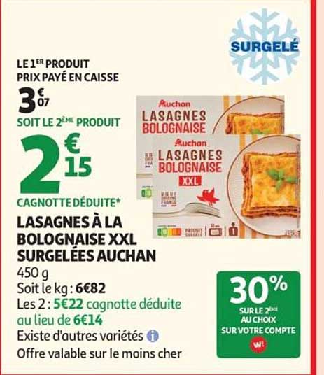 LASAGNES À LA BOLOGNAISE XXL SURGELÉES AUCHAN