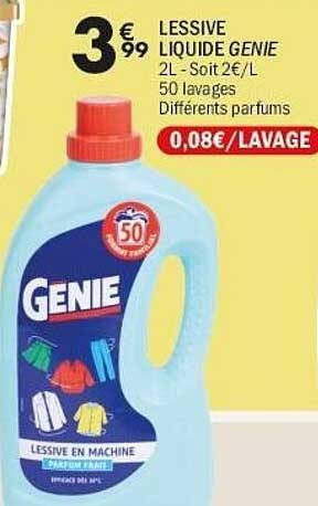 LESSIVE LIQUIDE GENIE 2L Soit 2€/L 50 lavages Différents parfums