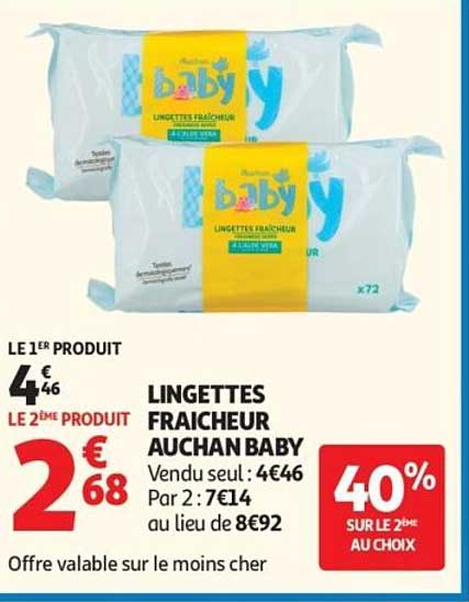 LINGETTES FRAICHEUR AUCHAN BABY