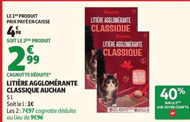 LITIÈRE AGGLOMÉRANTE CLASSIQUE AUCHAN