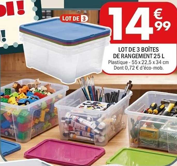 LOT DE 3 BOÎTES DE RANGEMENT 25 L