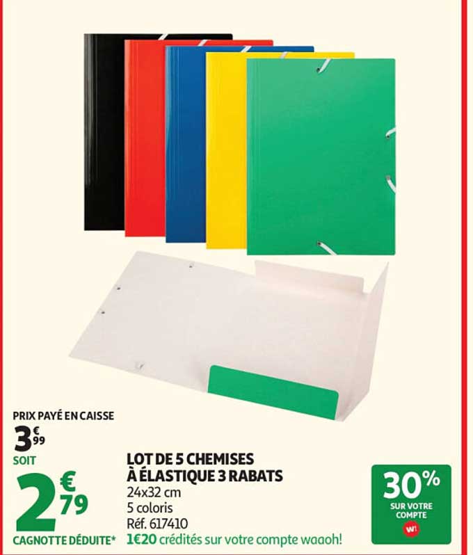 LOT DE 5 CHEMISES À ÉLASTIQUE 3 RABATS