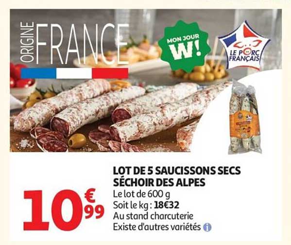 LOT DE 5 SAUCISSONS SECS SÉCHOIR DES ALPES