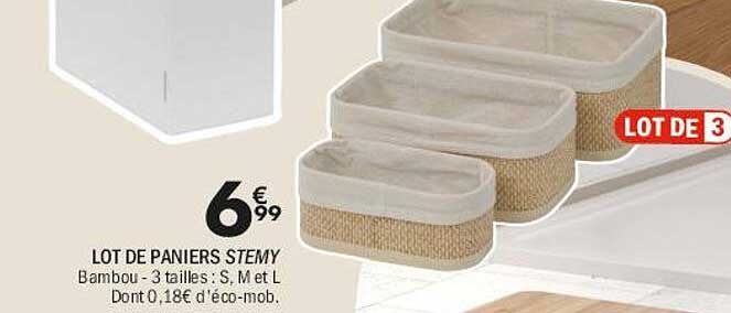 LOT DE PANIERS STEMY Bambou - 3 tailles : S, M et L Dont 0,18€ d'éco-mob.
