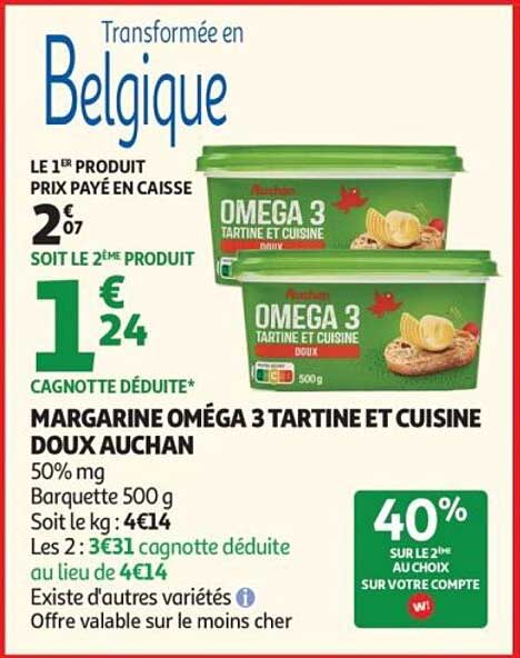 MARGARINE OMÉGA 3 TARTINE ET CUISINE DOUX AUCHAN
