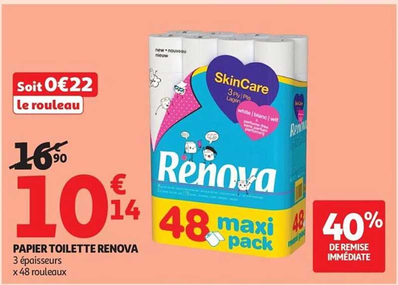 PAPIER TOILETTE RENOVA 3 épaisseurs x 48 rouleaux