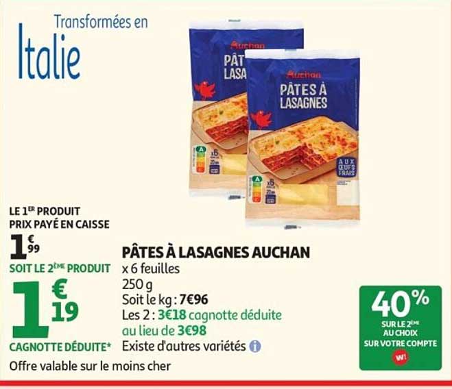 PÂTES À LASAGNES AUCHAN