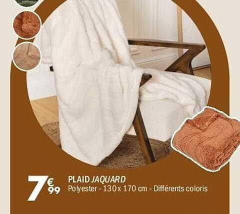PLAID JACQUARD Polyester - 130 x 170 cm - Différents coloris