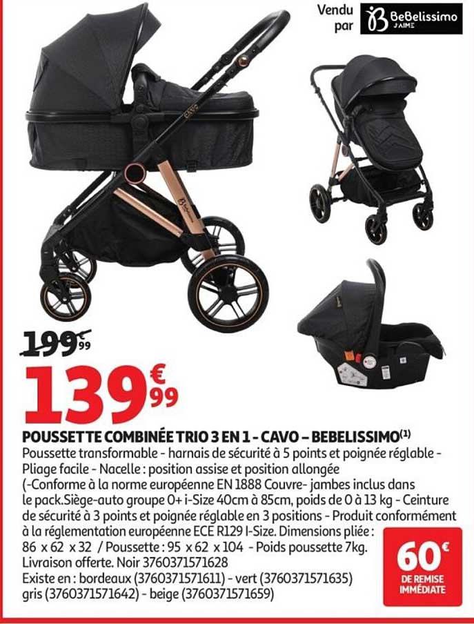 POUSSETTE COMBINÉE TRIO 3 EN 1 - CAVO - BEBELISSIMO