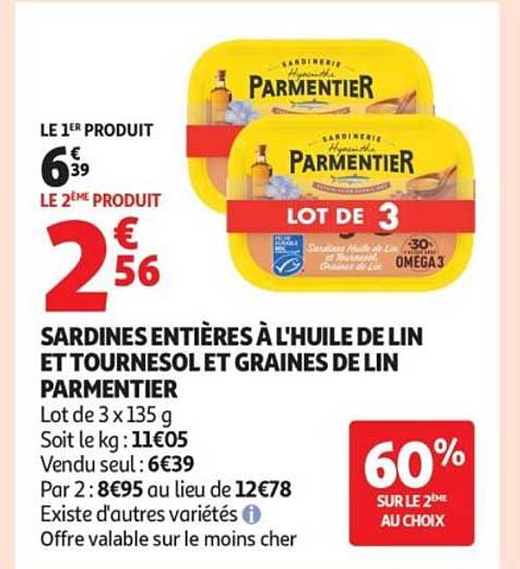 SARDINES ENTIERES À L'HUILE DE LIN ET TOURNESOL ET GRAINES DE LIN PARMENTIER