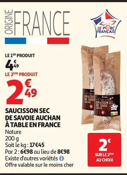 SAUCISSON SEC DE SAVOIE AUCHAN À TABLE EN FRANCE