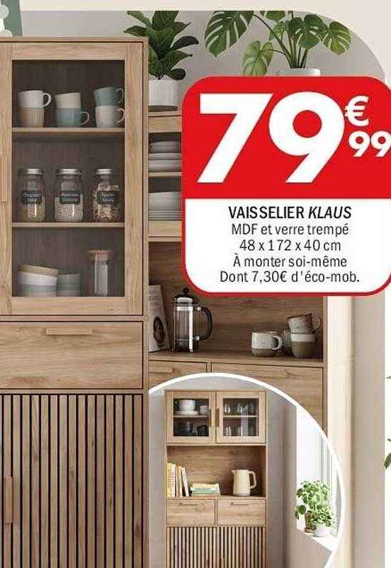 VAISSELIER KLAUS MDF et verre trempé 48 x 172 x 40 cm À monter soi-même Dont 7,30€ d'éco-mob.