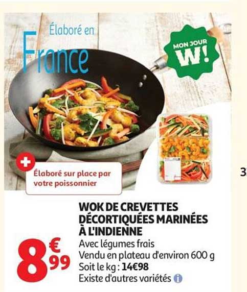 WOK DE CREVETTES DÉCORTIQUÉES MARINÉES À L'INDIENNE