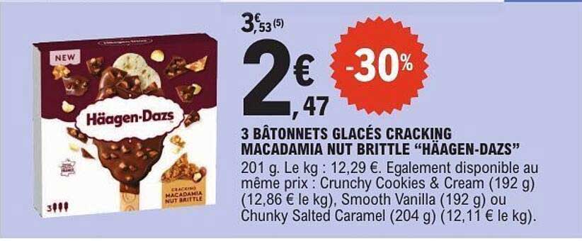 3 BÂTONNETS GLACÉS CRACKING MACADAMIA NUT BRITTLE “HÄAGEN-DAZS”