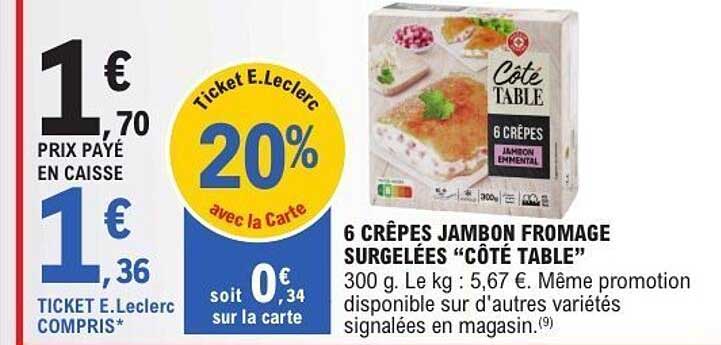 6 CRÊPES JAMBON FROMAGE SURGELÉES “CÔTÉ TABLE”