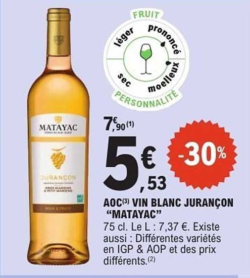 AOC(3) VIN BLANC JURANÇON “MATAYAC”