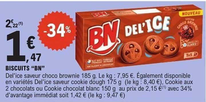 Biscuits "BN" Del'Ice saveur choco brownie 185 g
