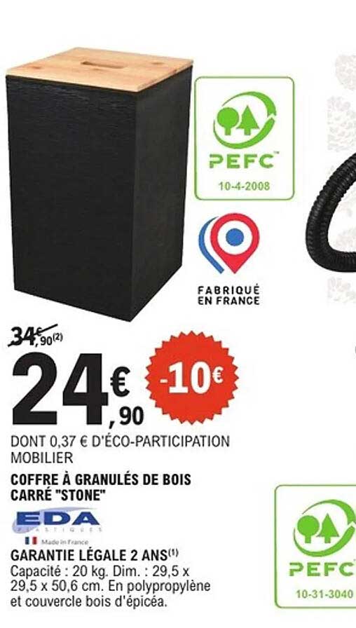 COFFRE À GRANULÉS DE BOIS CARRE "STONE"