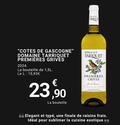 "COTES DE GASCOGNE" DOMAINE TARRIQUET PREMIERES GRIVES