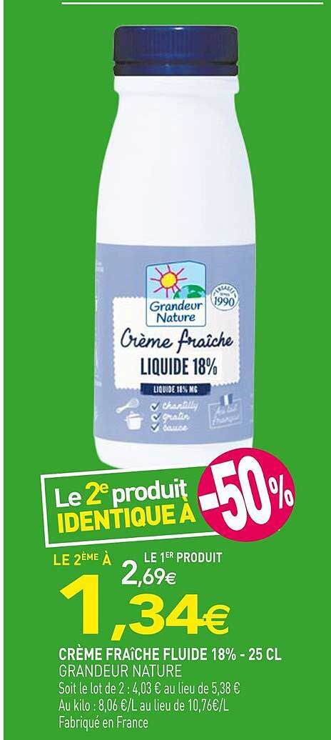 Crème Fraîche Fluide 18% - 25 CL Grandeur Nature