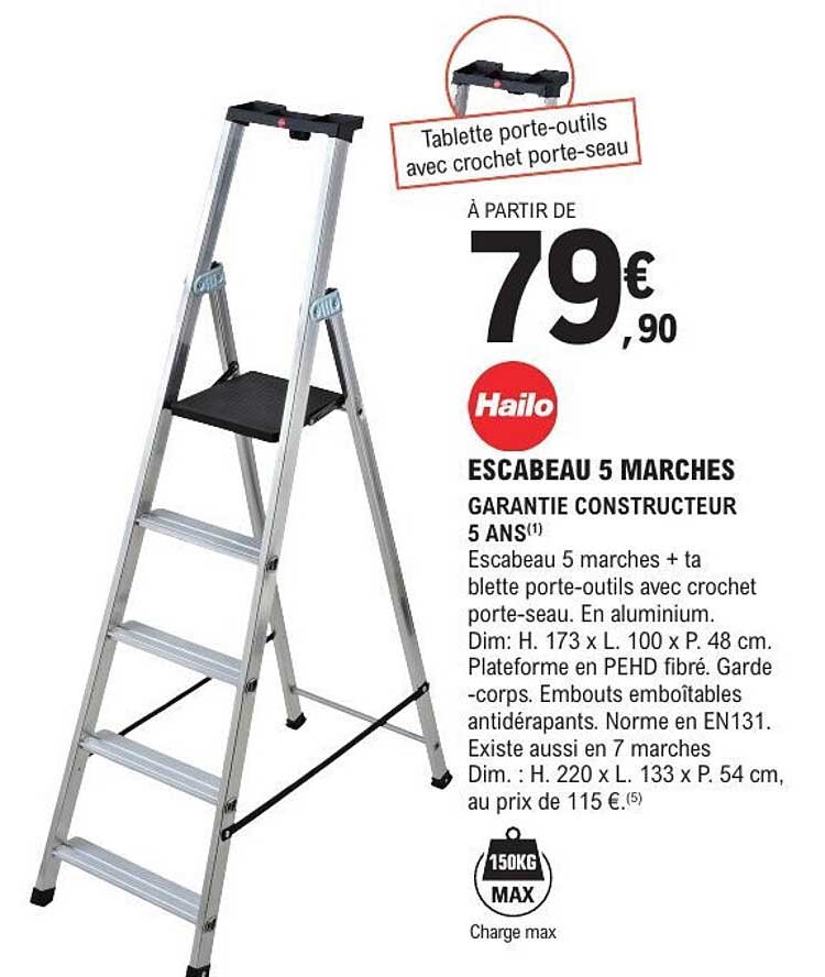 ESCABEAU 5 MARCHES GARANTIE CONSTRUCTEUR 5 ANS