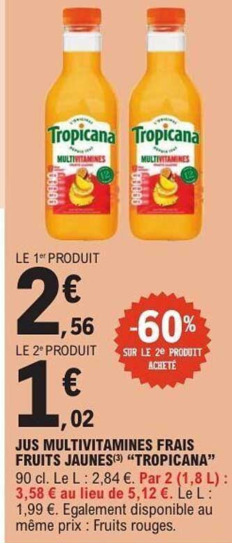 JUS MULTIVITAMINES FRAIS FRUITS JAUNES “TROPICANA”
